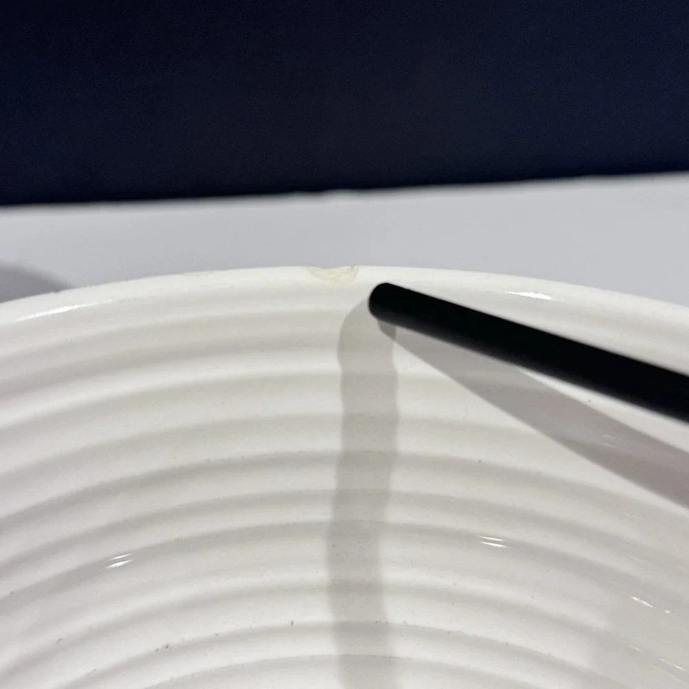 (3) Oxford & Thyme Ribbed Nesting Bowls Classic White & Blue Design GUC SEE PICS